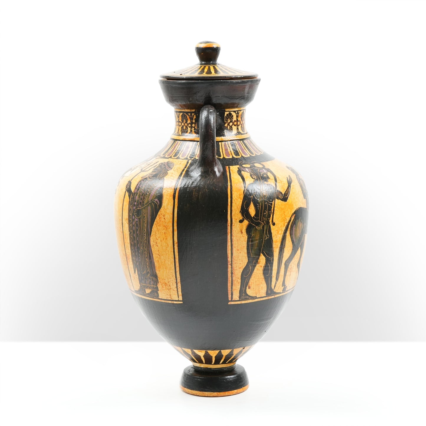 Black-Figure Greek Vase Urn with Mythological Scene