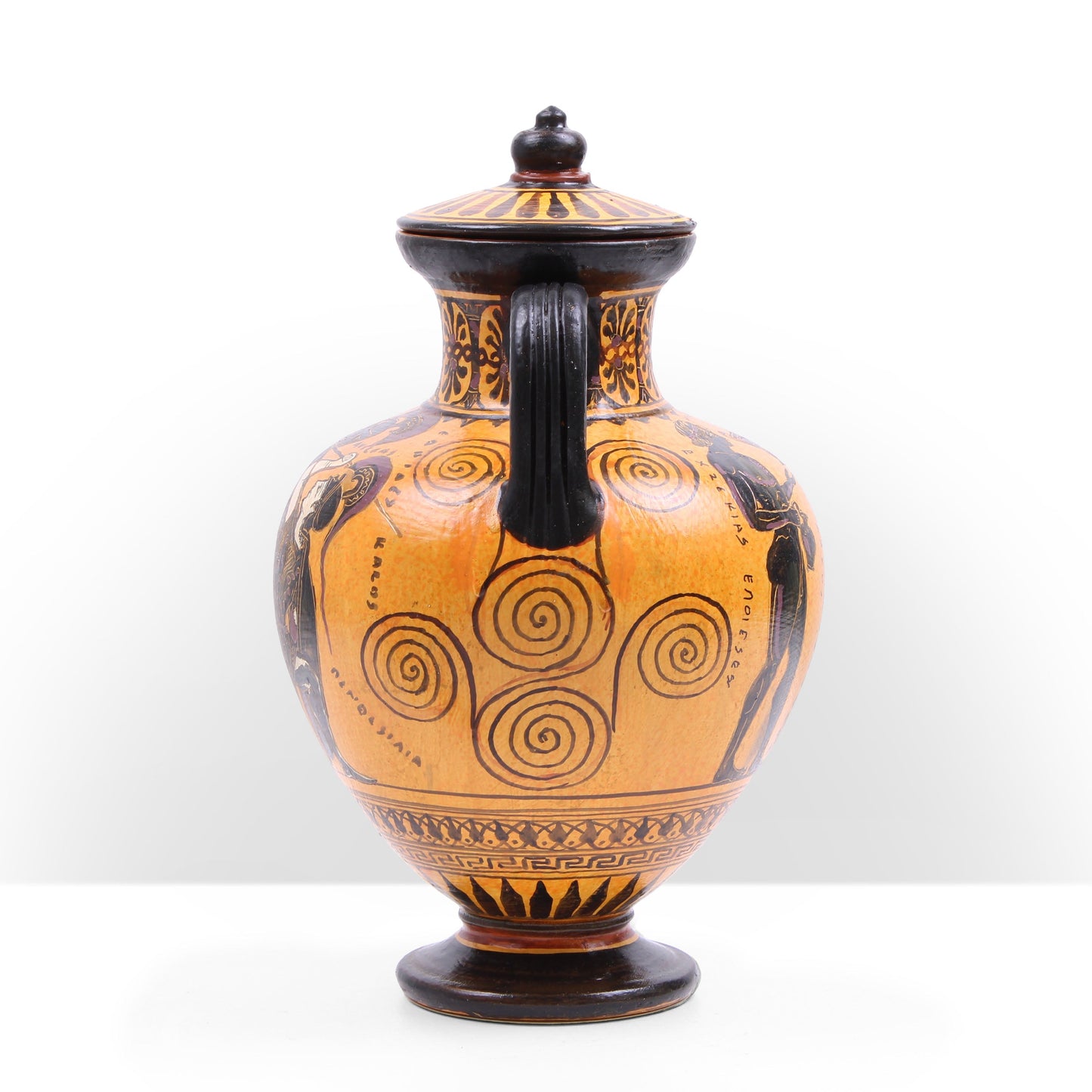 Black-Figure Greek Amphora Vase with Fighting Scene