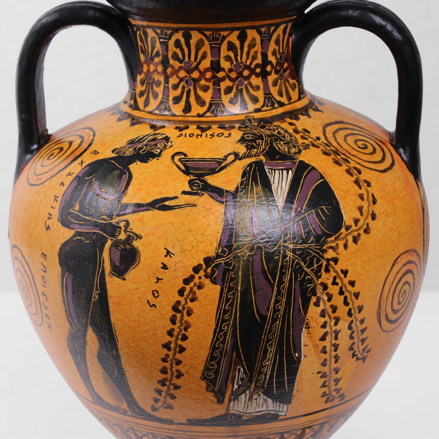 Black-Figure Greek Amphora Vase with Fighting Scene