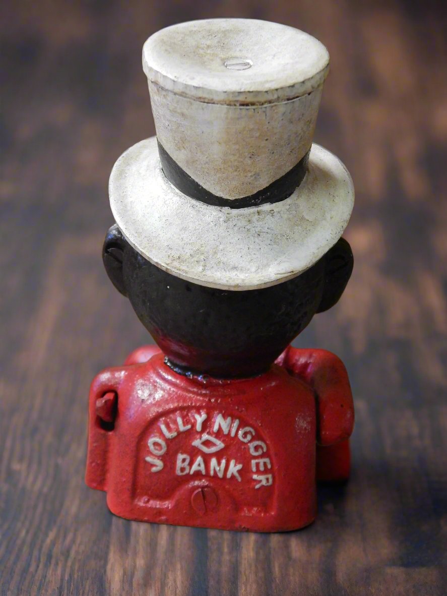Cast Iron Mechanical Bank - Red Suit Black Americana Man with Top Hat