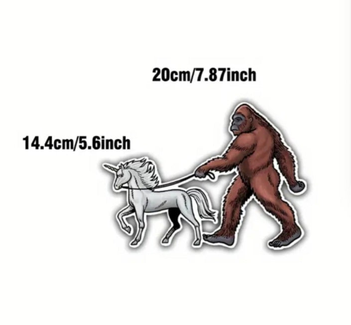Bigfoot Walking A Unicorn Sticker Free Shipping Sasquatch Yeti sticker