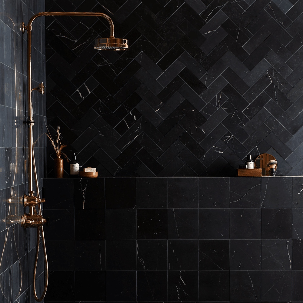 Black Herringbone Honed Marble Tile