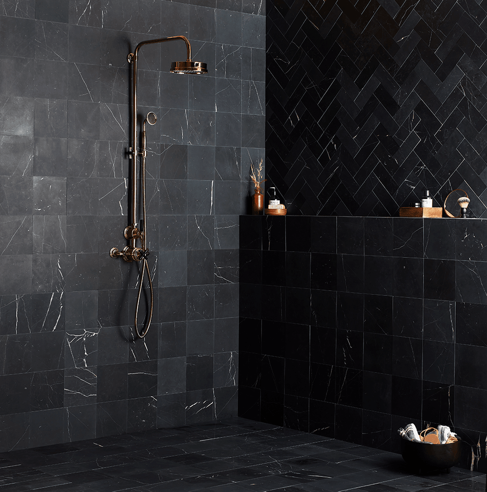 Black Herringbone Honed Marble Tile