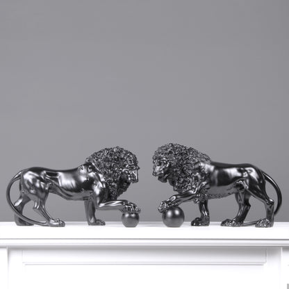 Black Medici Lions Statue in Pair