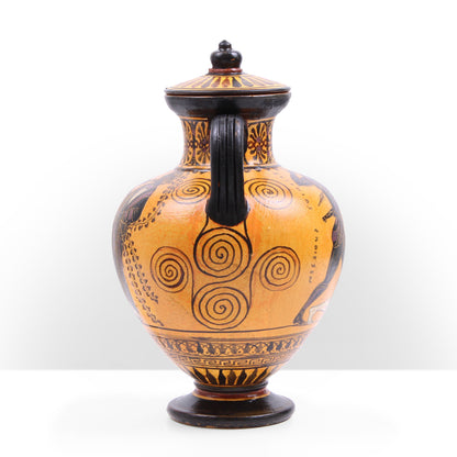 Black-Figure Greek Amphora Vase with Fighting Scene