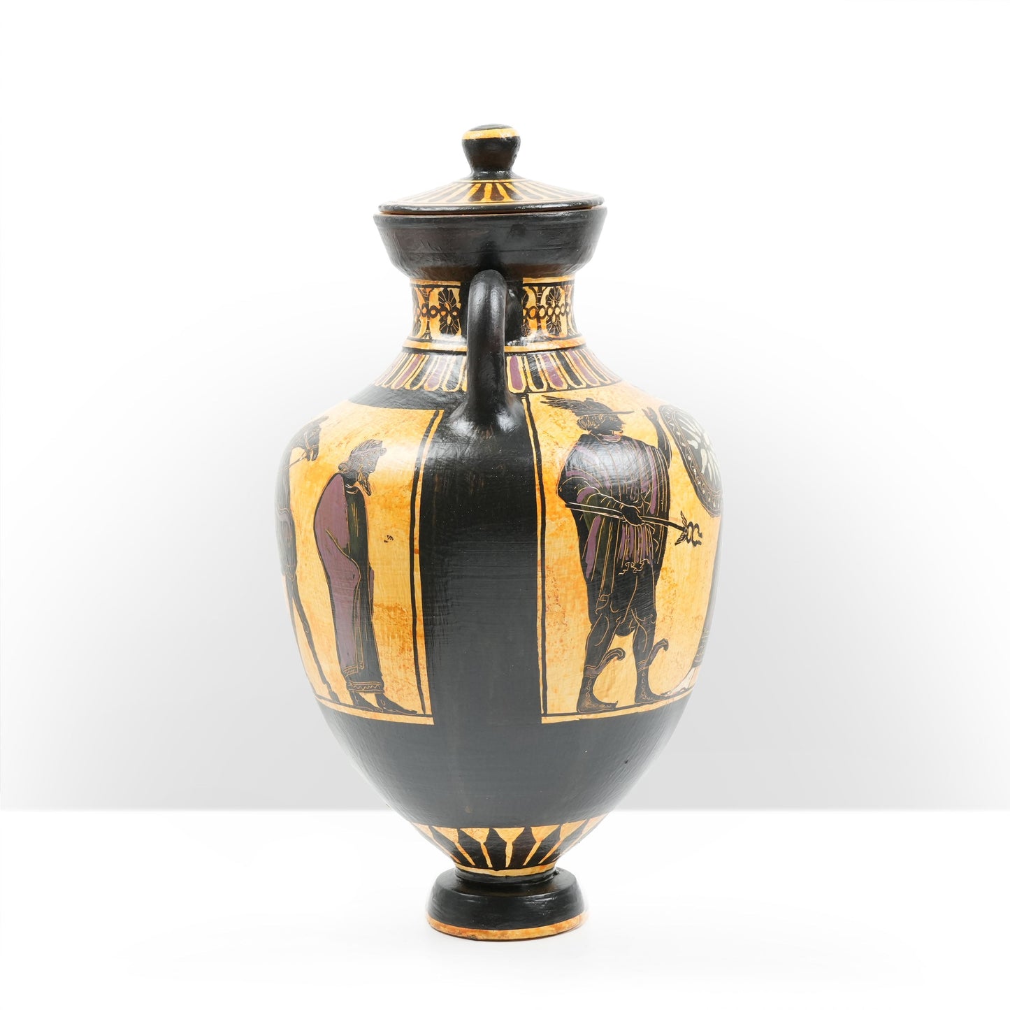Black-Figure Greek Vase Urn with Mythological Scene