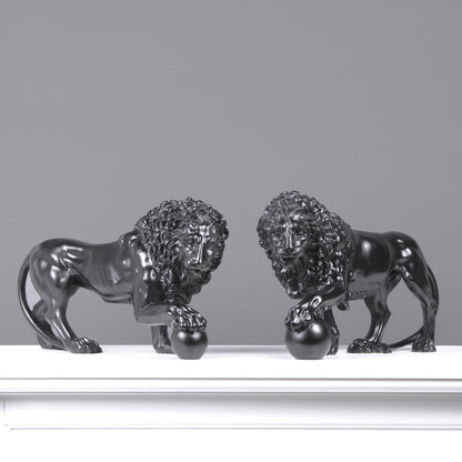 Black Medici Lions Statue in Pair