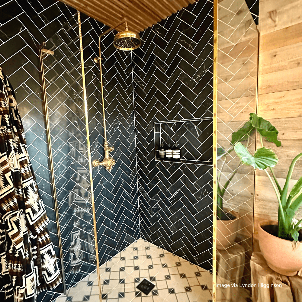 Black Herringbone Honed Marble Tile