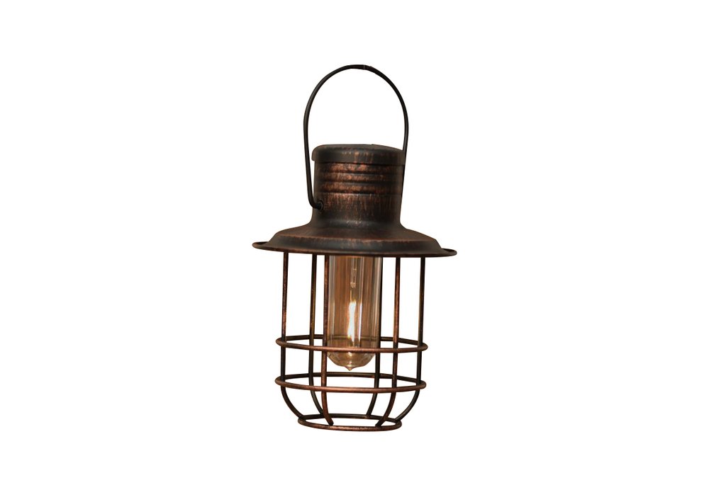 #BHL825 Outdoor Rusty Bronze Tabletop Dusk to Dawn LED Battery Operated Lantern