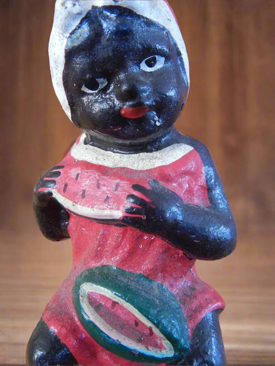 Cast Iron Bank - Americana Girl Eating Watermelon On Pot