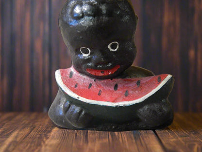 Americana Cast Iron Bank - Americana Boy's Head Eating Watermelon Paper Weight