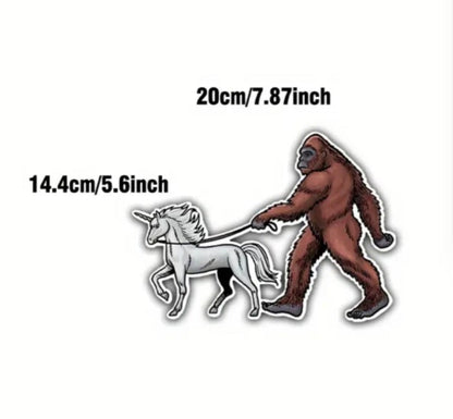 Bigfoot Walking A Unicorn Sticker Free Shipping Sasquatch Yeti sticker
