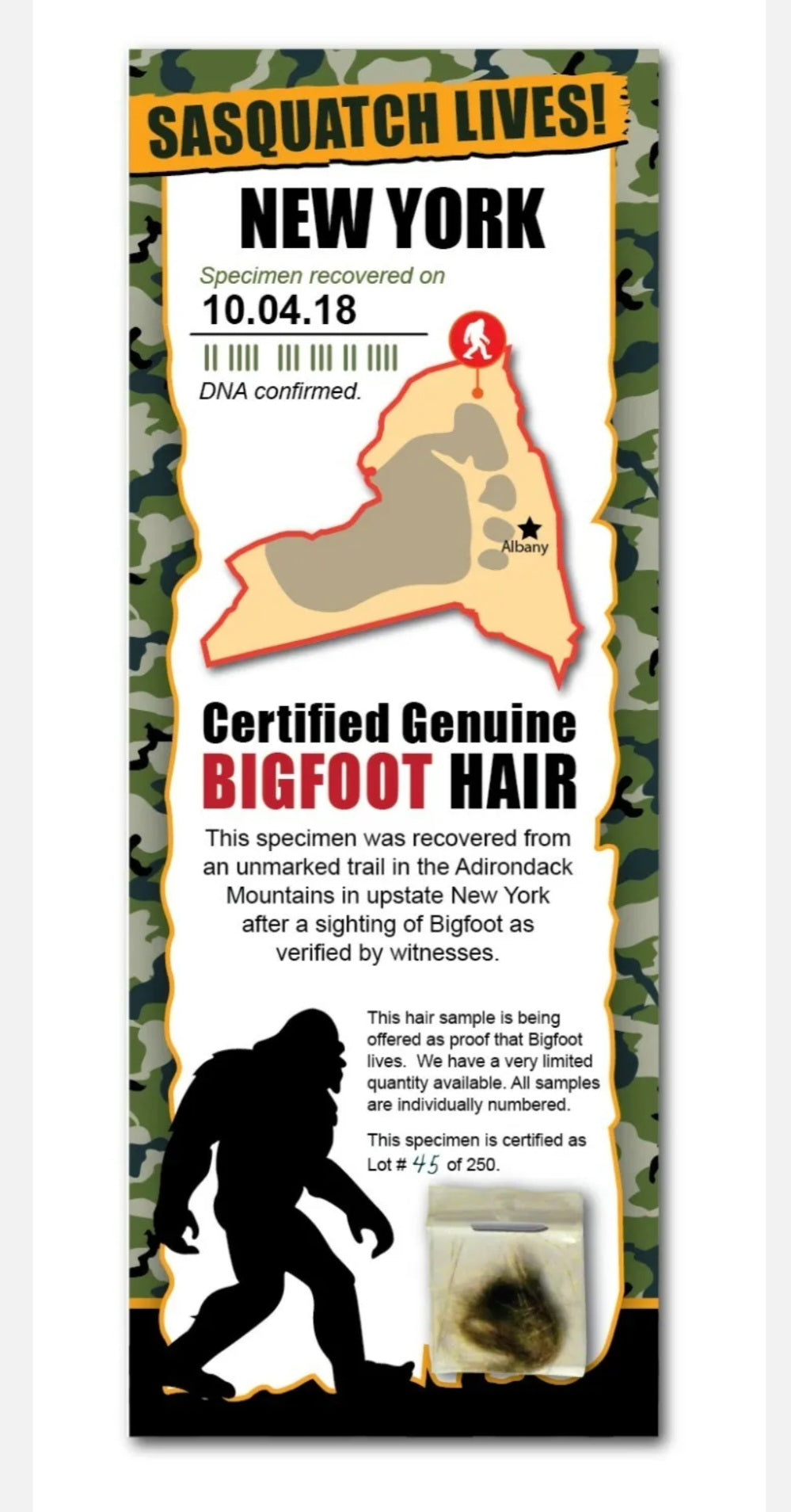 Bigfoot Novelty Bigfoot Sasquatch Hair Sample - Tracking Hunter Hunting -