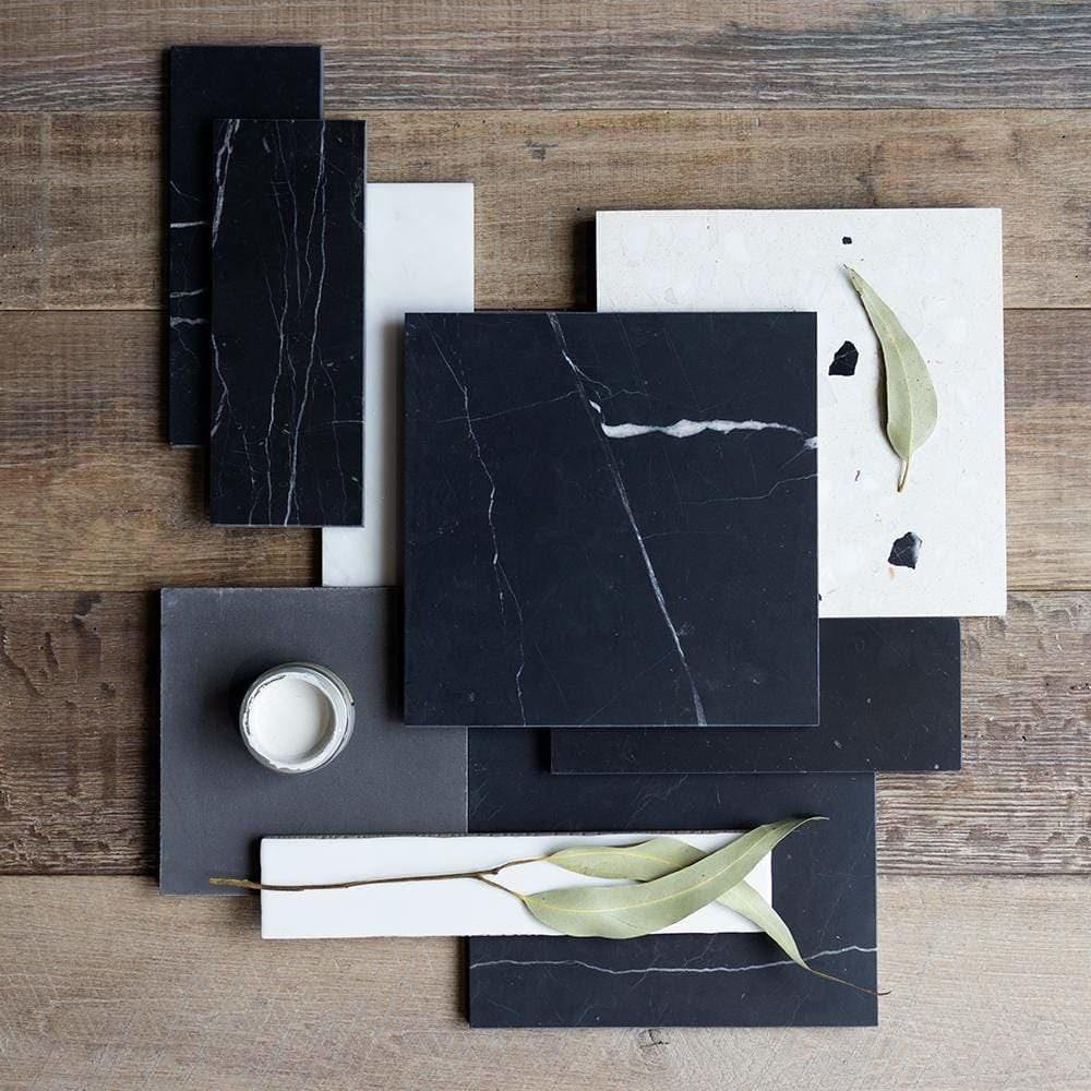 Black Herringbone Honed Marble Tile