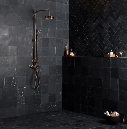 Black Herringbone Honed Marble Tile