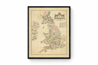 Biographical Map of the British Isles Map showing Authors, Poets, Statesmen,